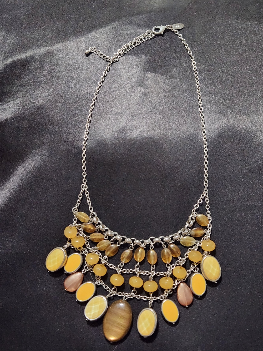 ​New York & Co. Yellow & Amber Multi-Strand Statement Bib Necklace Silver Tone